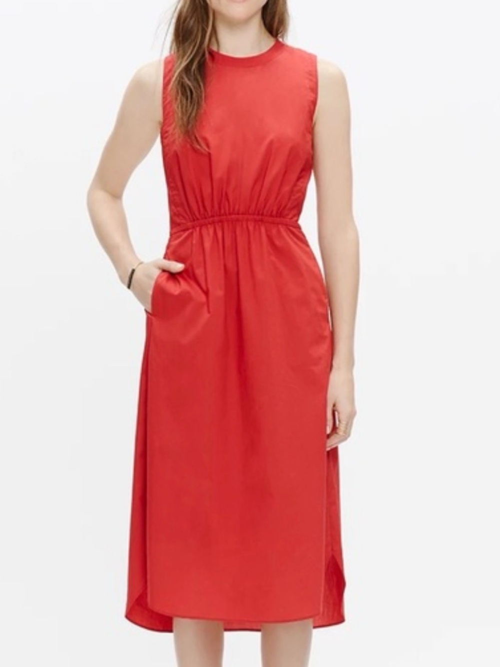 Madewell Sleeveless Cotton Red Midi Dress with Elastic Waist